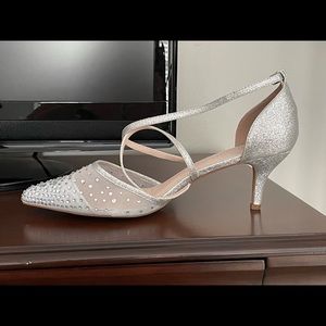 Silver shoes with crystal accent